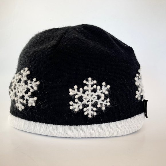 VTG Obermeyer 1947 Signature Wool Blend Embroidered Snowflakes Black Ski Cap Hat - Picture 3 of 14